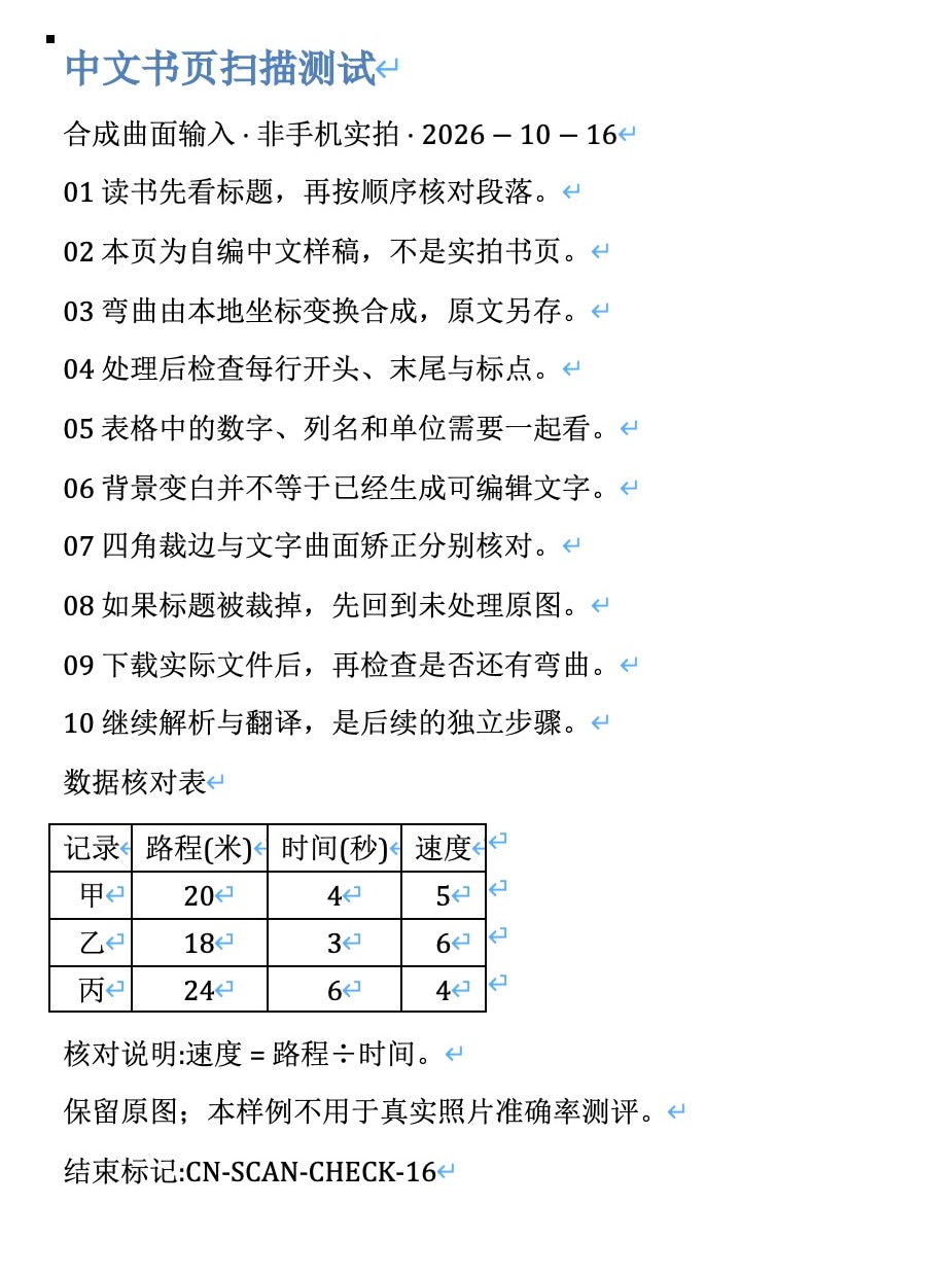 实际Microsoft Word for Mac打开本次中文识别DOCX，十句正文、一张4×4表格和结束标记可见